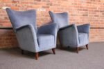 Pair of Mid-Century Italian Modern Blue Velvet Sculptural Wingback Lounge Chairs - Image 2