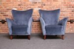 Pair of Mid-Century Italian Modern Blue Velvet Sculptural Wingback Lounge Chairs - Image 3