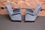 Pair of Mid-Century Italian Modern Blue Velvet Sculptural Wingback Lounge Chairs - Image 9