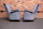 Pair of Mid-Century Italian Modern Blue Velvet Sculptural Wingback Lounge Chairs - Image 8