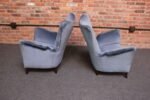 Pair of Mid-Century Italian Modern Blue Velvet Sculptural Wingback Lounge Chairs - Image 11