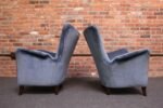 Pair of Mid-Century Italian Modern Blue Velvet Sculptural Wingback Lounge Chairs - Image 10