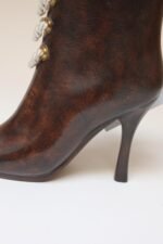 Vintage Maitland Smith Laced High Heel Boot Vase in Mahogany and Leatherette - Image 10