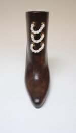 Vintage Maitland Smith Laced High Heel Boot Vase in Mahogany and Leatherette - Image 3