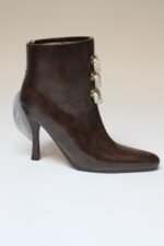 Vintage Maitland Smith Laced High Heel Boot Vase in Mahogany and Leatherette - Image 2