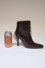 Vintage Maitland Smith Laced High Heel Boot Vase in Mahogany and Leatherette - Image 9