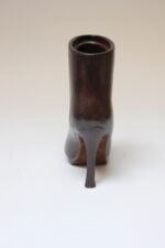 Vintage Maitland Smith Laced High Heel Boot Vase in Mahogany and Leatherette - Image 5