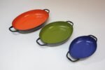 Trio of Vintage Blue, Green, and Orange Enamel Sauté Pans - Image 4