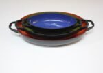 Trio of Vintage Blue, Green, and Orange Enamel Sauté Pans - Image 2