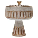 Italian Gold and White Glazed Incised Ceramic Compote by Aldo Londi for Bitossi