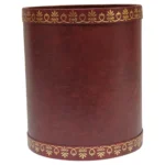 Vintage Florentine Tooled Leather Wastebasket in Burgundy