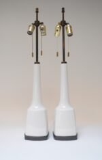 Pair of Tall American Modernist White Porcelain and Brass Tables Lamps - Image 2