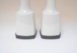 Pair of Tall American Modernist White Porcelain and Brass Tables Lamps - Image 11