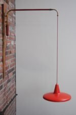 Mid Century Italian Modernist Wall Swag Lamp in Brass and Red Lacquered Metal - Image 5