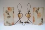 Pair of Modernera Cork and Brass Tripod Table Lamps with Fiberglass Shades - Image 3