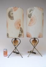 Pair of Modernera Cork and Brass Tripod Table Lamps with Fiberglass Shades - Image 8