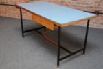 Mid-Century Italian Modern Walnut and Steel Desk with Blue Laminate Top - Image 3