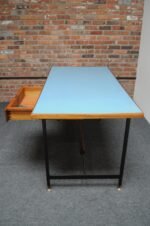 Mid-Century Italian Modern Walnut and Steel Desk with Blue Laminate Top - Image 11