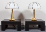 Pair of Large Gabriella Crespi "Fungo" Table Lamps in Brushed Brass and Acrylic - Image 6