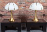 Pair of Large Gabriella Crespi "Fungo" Table Lamps in Brushed Brass and Acrylic - Image 2