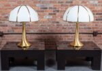 Pair of Large Gabriella Crespi "Fungo" Table Lamps in Brushed Brass and Acrylic - Image 3