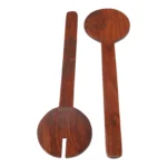 Vintage Hand Carved Teak Modernist Salad Tong Set