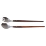 Vintage Japanese Modernist Rosewood and Stainless Steel Salad Tongs/Serving Utensils