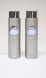 Pair of Small Italian Cylindrical Aluminum Bedside Lamps by Gaetano Missaglia - Image 3