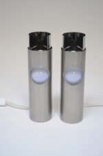 Pair of Small Italian Cylindrical Aluminum Bedside Lamps by Gaetano Missaglia - Image 4