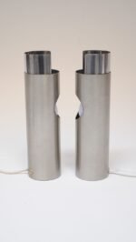 Pair of Small Italian Cylindrical Aluminum Bedside Lamps by Gaetano Missaglia - Image 5