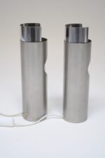 Pair of Small Italian Cylindrical Aluminum Bedside Lamps by Gaetano Missaglia - Image 6