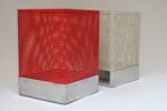 Set of Two Vintage White and Cream Perforated Wastebaskets after Mathieu Matégot - Image 2