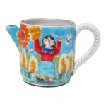 Vintage Hand Painted Italian Ceramic Ischia Landscape Scene With Figures Pitcher / Coffee Pot by Desimone