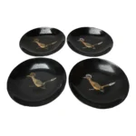 Set of Four Mid-Century Black Resin Inlaid "Roadrunners" Trays by Couroc
