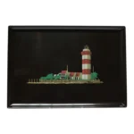 Large Mid-Century Black Resin Inlaid "Lighthouse" Tray by Couroc