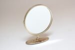 Petite Vintage Polished Brass Swiveling Double Sided Glass Vanity Table Mirror - Image 3