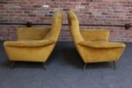 Vintage Italian Ochre Cotton Velvet and Brass Lounge Chairs - Image 6