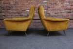 Vintage Italian Ochre Cotton Velvet and Brass Lounge Chairs - Image 7