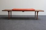 Mid-Century Modern Slat Oak Bench / Coffee Table with Tapered Legs and Cushion - Image 3