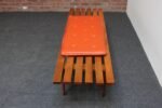Mid-Century Modern Slat Oak Bench / Coffee Table with Tapered Legs and Cushion - Image 6