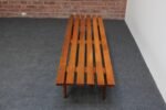 Mid-Century Modern Slat Oak Bench / Coffee Table with Tapered Legs and Cushion - Image 9
