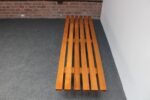 Mid-Century Modern Slat Oak Bench / Coffee Table with Tapered Legs and Cushion - Image 8