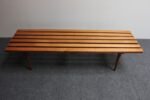 Mid-Century Modern Slat Oak Bench / Coffee Table with Tapered Legs and Cushion - Image 7