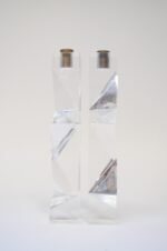 Vintage Italian Asymmetrical Lucite and Brass Sculptural Prism Candleholders - Image 7
