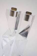 Vintage Italian Asymmetrical Lucite and Brass Sculptural Prism Candleholders - Image 16