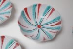 Set of Seven Mid-Century Italian Modern Teal and Red "Swirl" Ceramic Bowls - Image 12