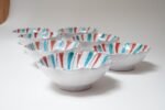 Set of Seven Mid-Century Italian Modern Teal and Red "Swirl" Ceramic Bowls - Image 2