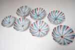 Set of Seven Mid-Century Italian Modern Teal and Red "Swirl" Ceramic Bowls - Image 4