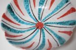 Set of Seven Mid-Century Italian Modern Teal and Red "Swirl" Ceramic Bowls - Image 24
