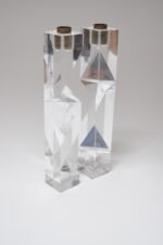 Vintage Italian Asymmetrical Lucite and Brass Sculptural Prism Candleholders - Image 2